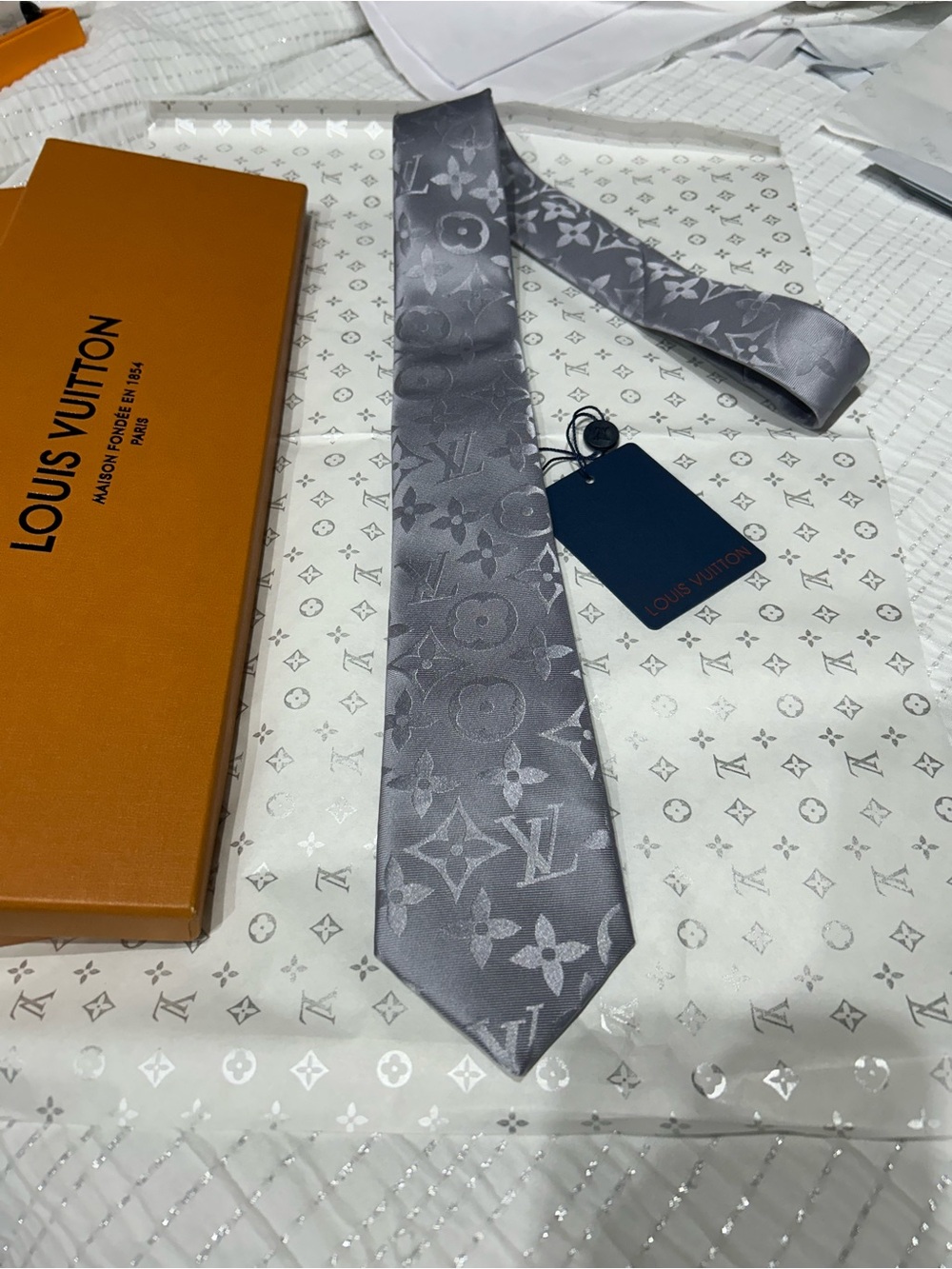 Louis Vuitton Gray Monogram Silk Tie
